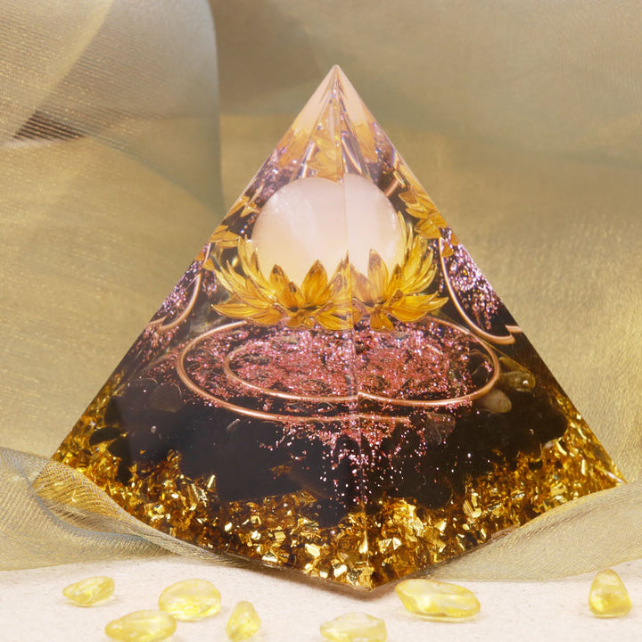 Olivenorma Clear Crystal Obsidia Lotus Symbol Orgone Pyramid - image 4