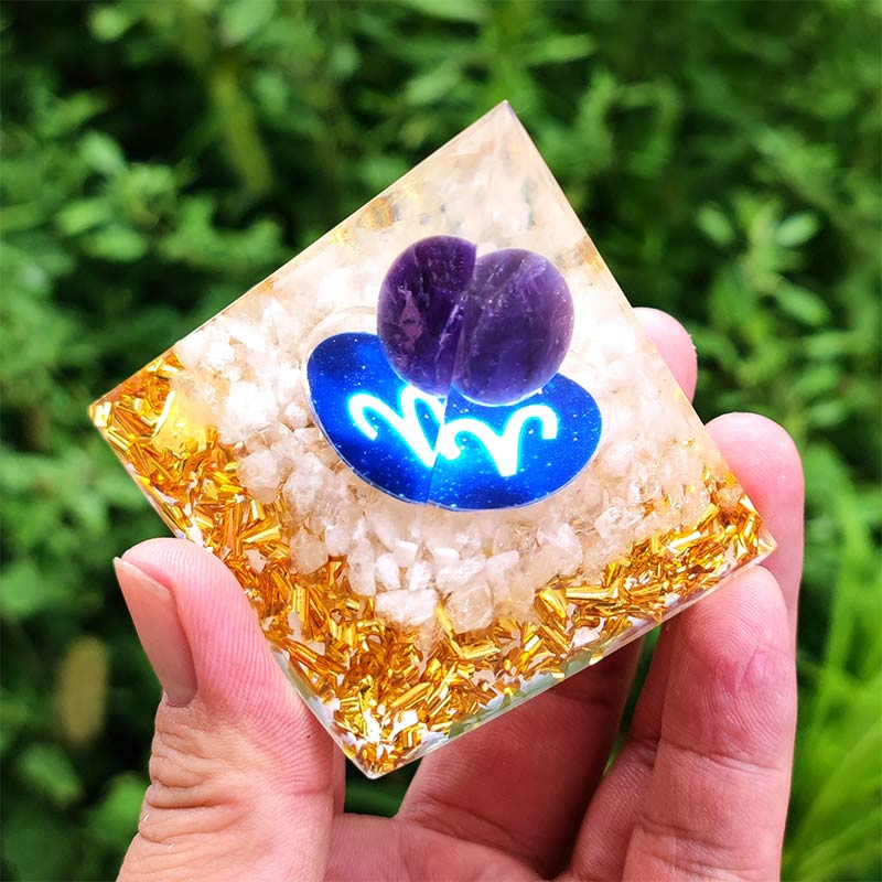 Olivenorma Amethyst with Clear Quartz Aries Zodiac Orgone Pyramid - image 2