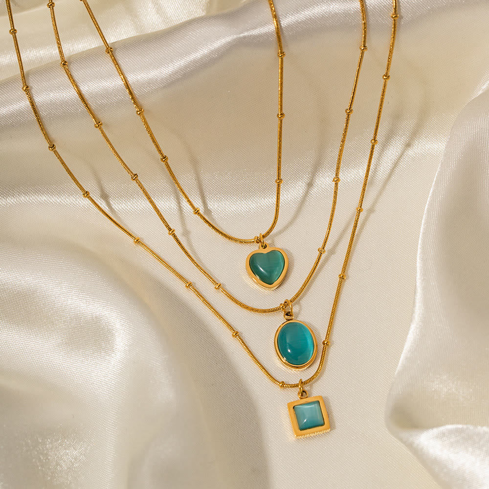 Olivenorma Blue Cat's Eye Stone Heart Square Pendant Necklace - image 14