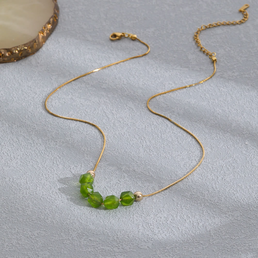 Olivenorma Natural Prehnite Beaded Stainless Steel 18K Necklace - image 2
