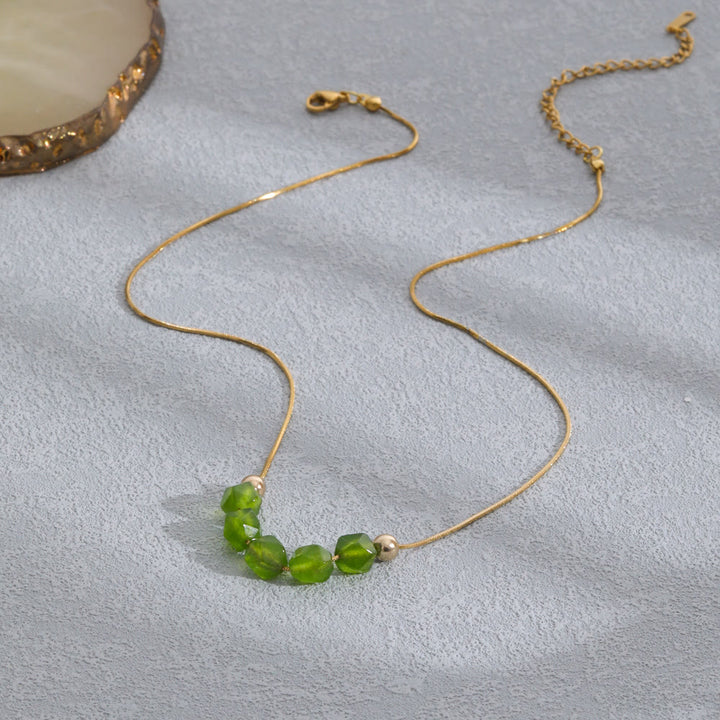 Olivenorma Natural Prehnite Beaded Stainless Steel 18K Necklace - image 2