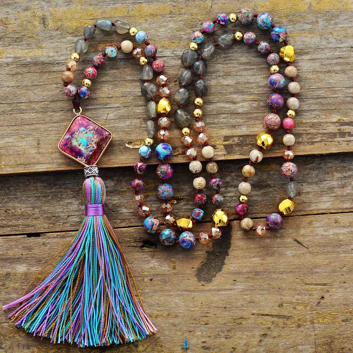 Olivenorma Mala Beads Natural Stone Chakra Tassel Necklace - Necklace - image 0