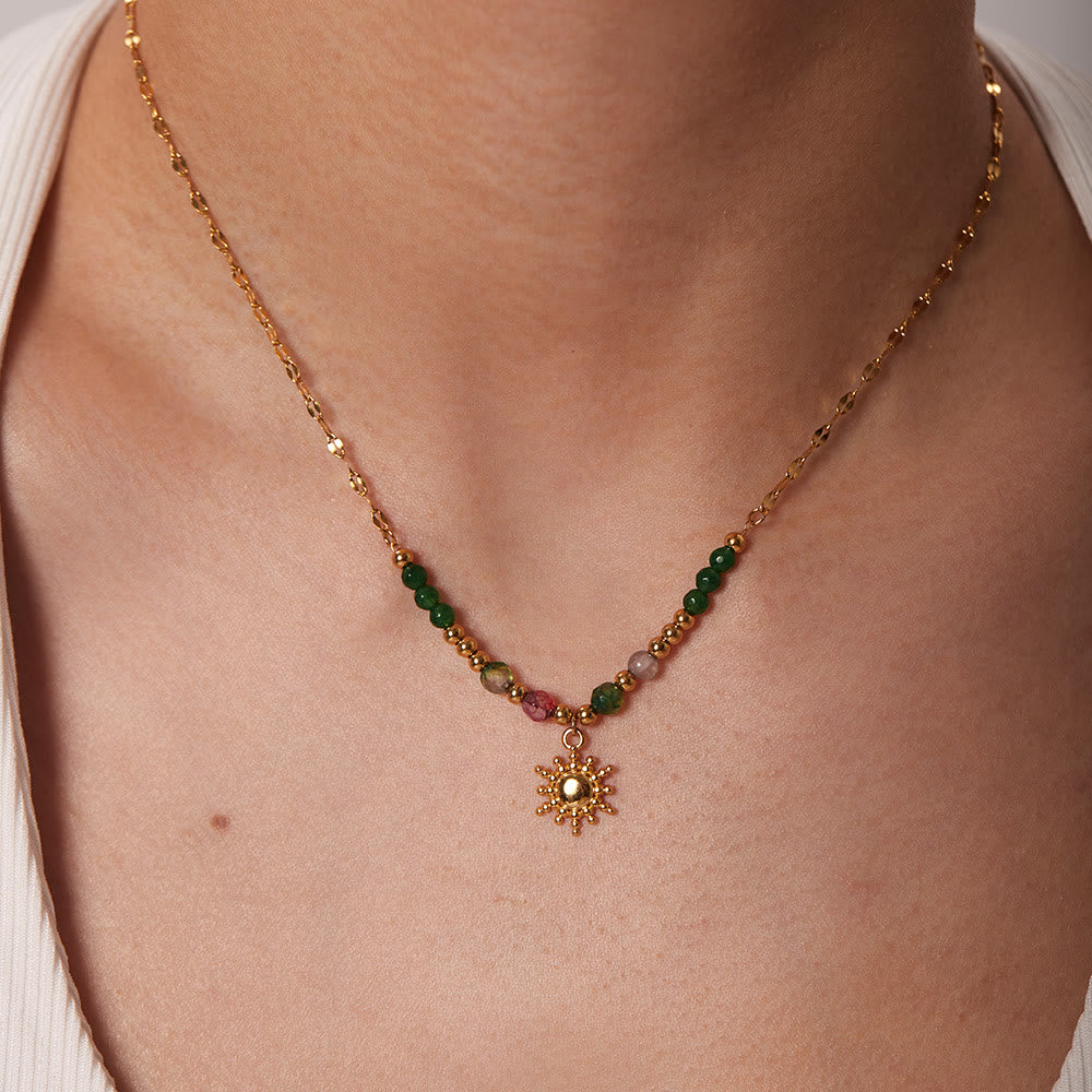 Olivenorma Emerald Labradorite Sun Stone Pendant Beaded Necklace - image 5