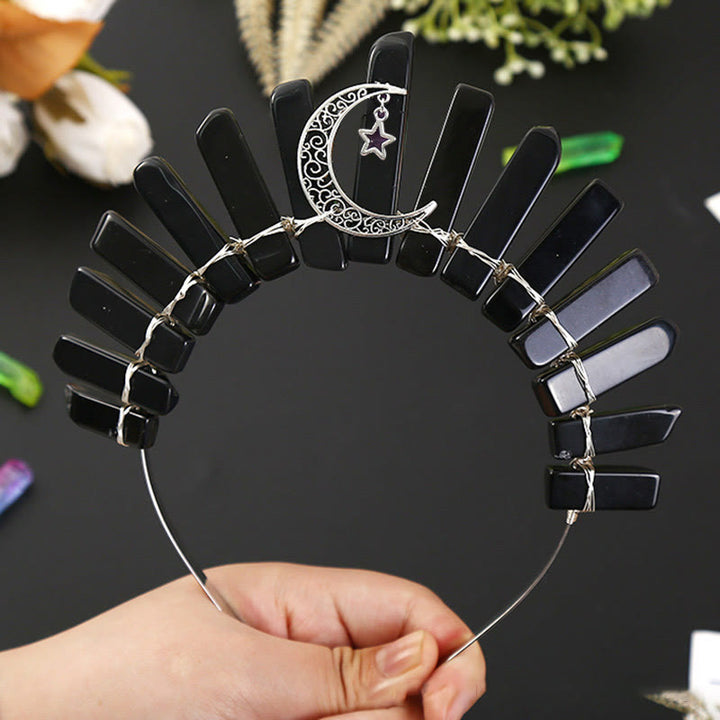 Olivenorma Three Dimensional Moon Star Flat Tube Crystal Crown - Obsidian&Moon Star - image 8