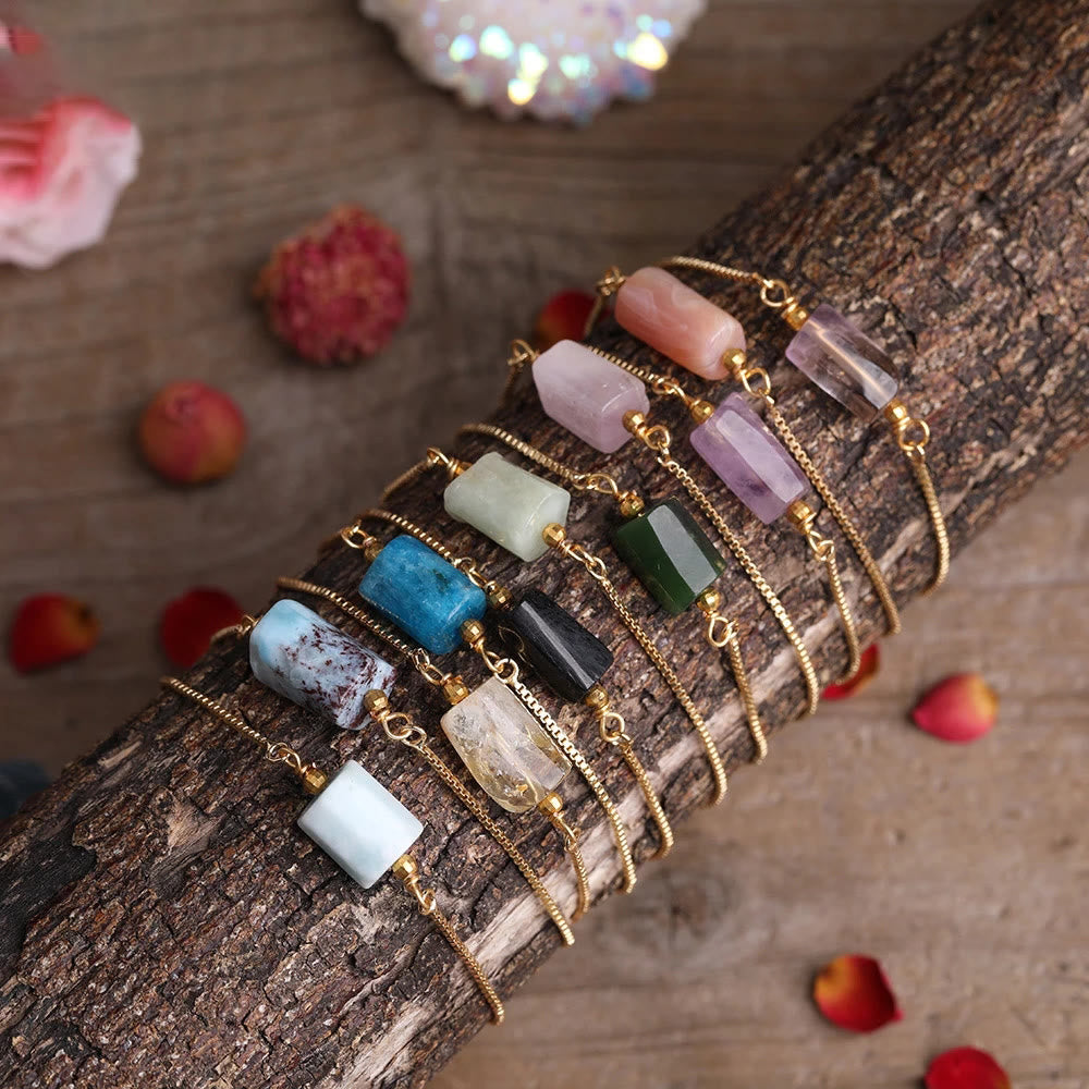 Olivenorma Natural Crystal Prismatic Stone String Metal Chain Bracelet - image 0