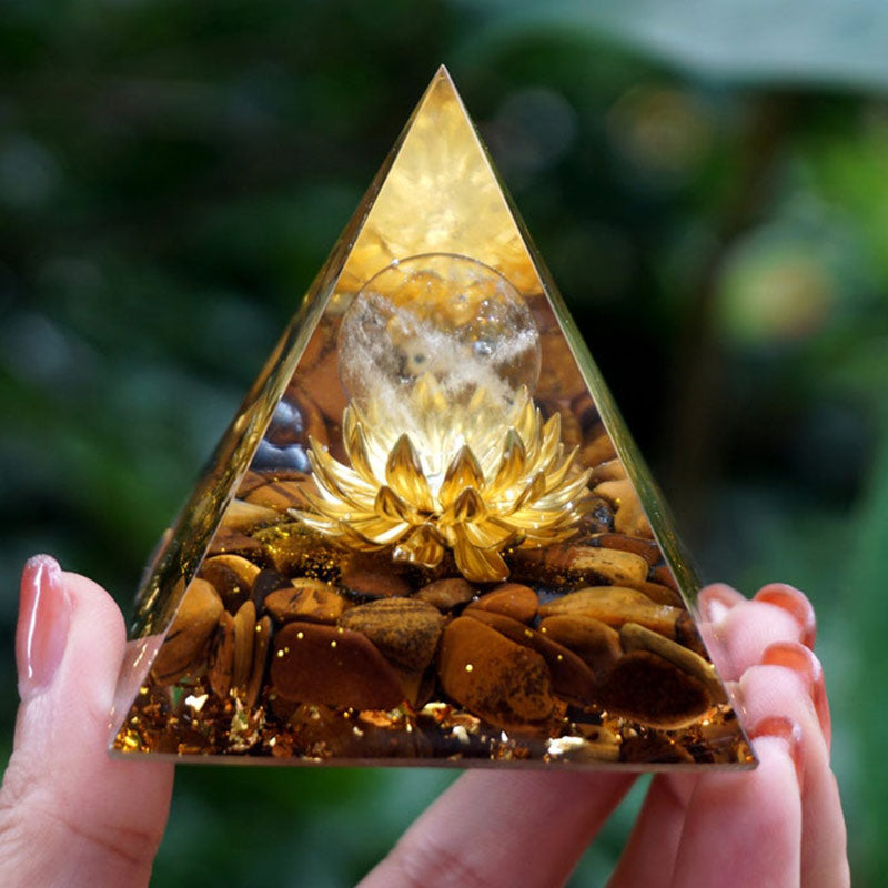Olivenorma Clear Crystal Tiger Eye Lotus Symbol Orgone Pyramid - image 2