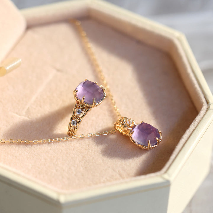 Olivenorma Natural Amethyst Square Stone Ring Necklace - image 10