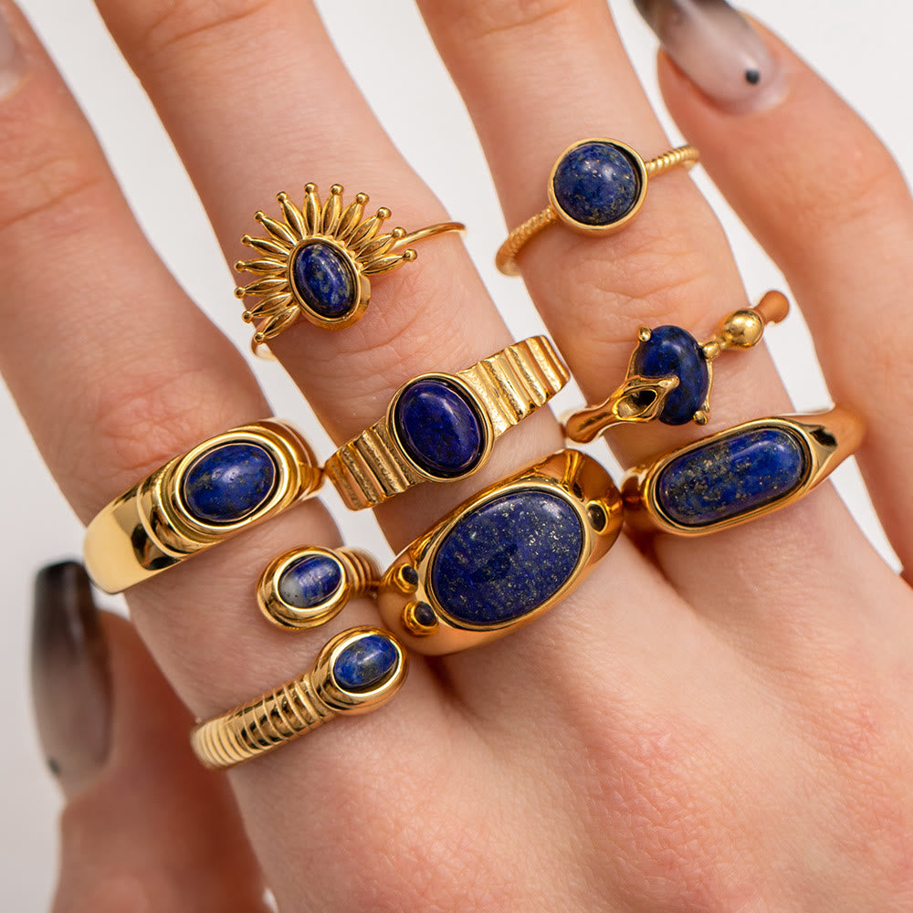 Olivenorma Court Vintage Titanium Steel Lapis Lazuli Ring Set - image 12
