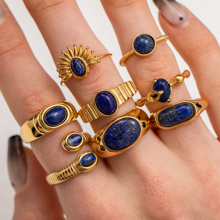 Olivenorma Court Vintage Titanium Steel Lapis Lazuli Ring Set - image 12