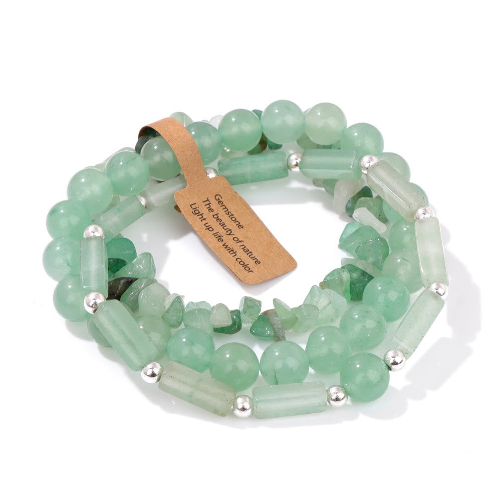Olivenorma Natural Stone Irregular Three Layer Bracelet Set - Green Aventurine - image 22