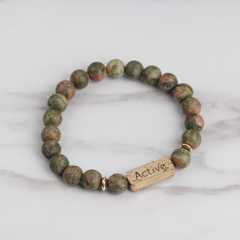 Olivenorma Natural Gemstone Active Faith Engraving Bracelet - Unakite&Active - image 12
