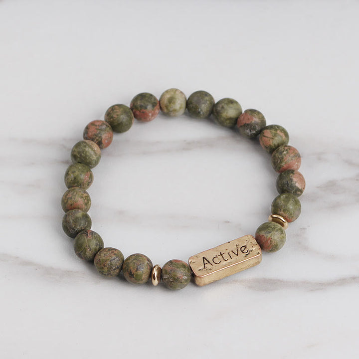 Olivenorma Natural Gemstone Active Faith Engraving Bracelet - Unakite&Active - image 12