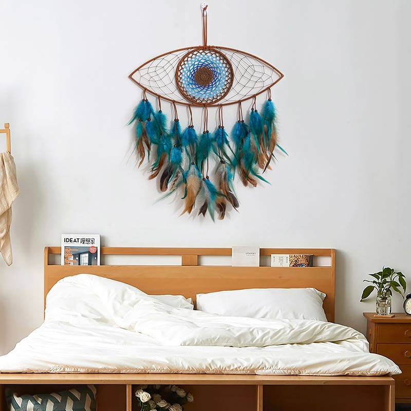 Olivenorma Evil Eye Green Brown Feathers Dream Catcher - Evil Eye - image 0