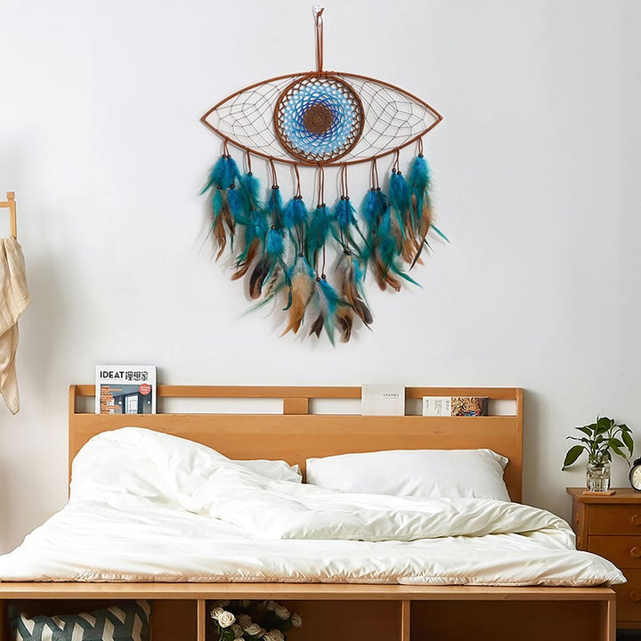 Olivenorma Evil Eye Green Brown Feathers Dream Catcher - Evil Eye - image 0