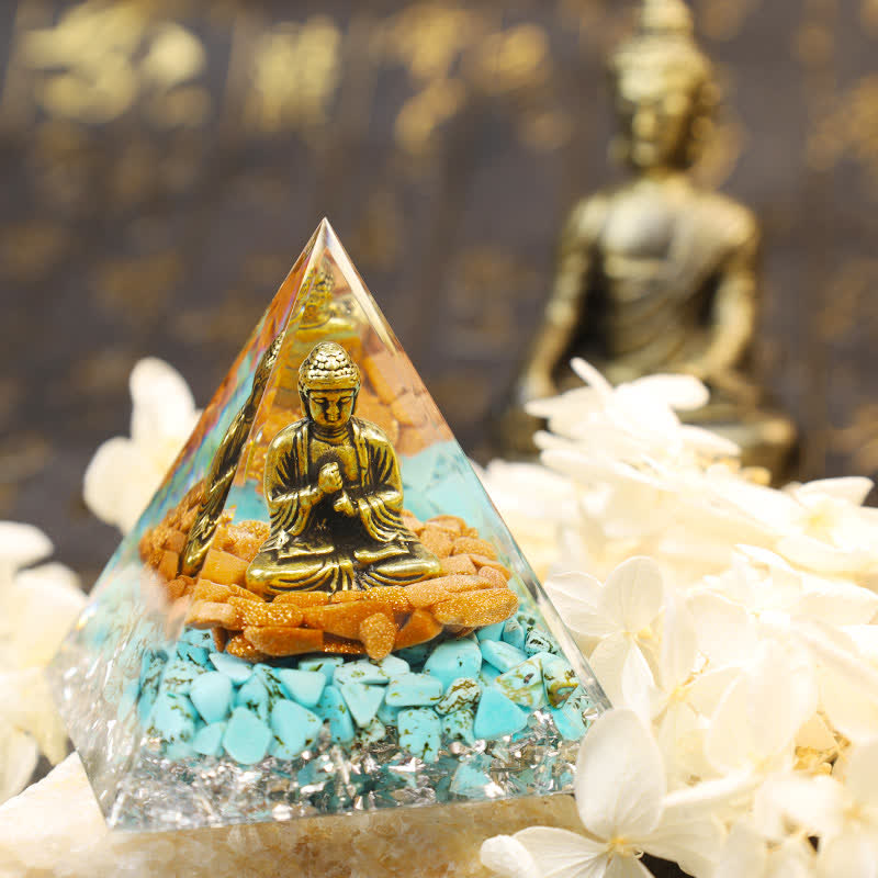 Olivenorma Sandstone With Turquoise Buddha Orgone Pyramid - image 1