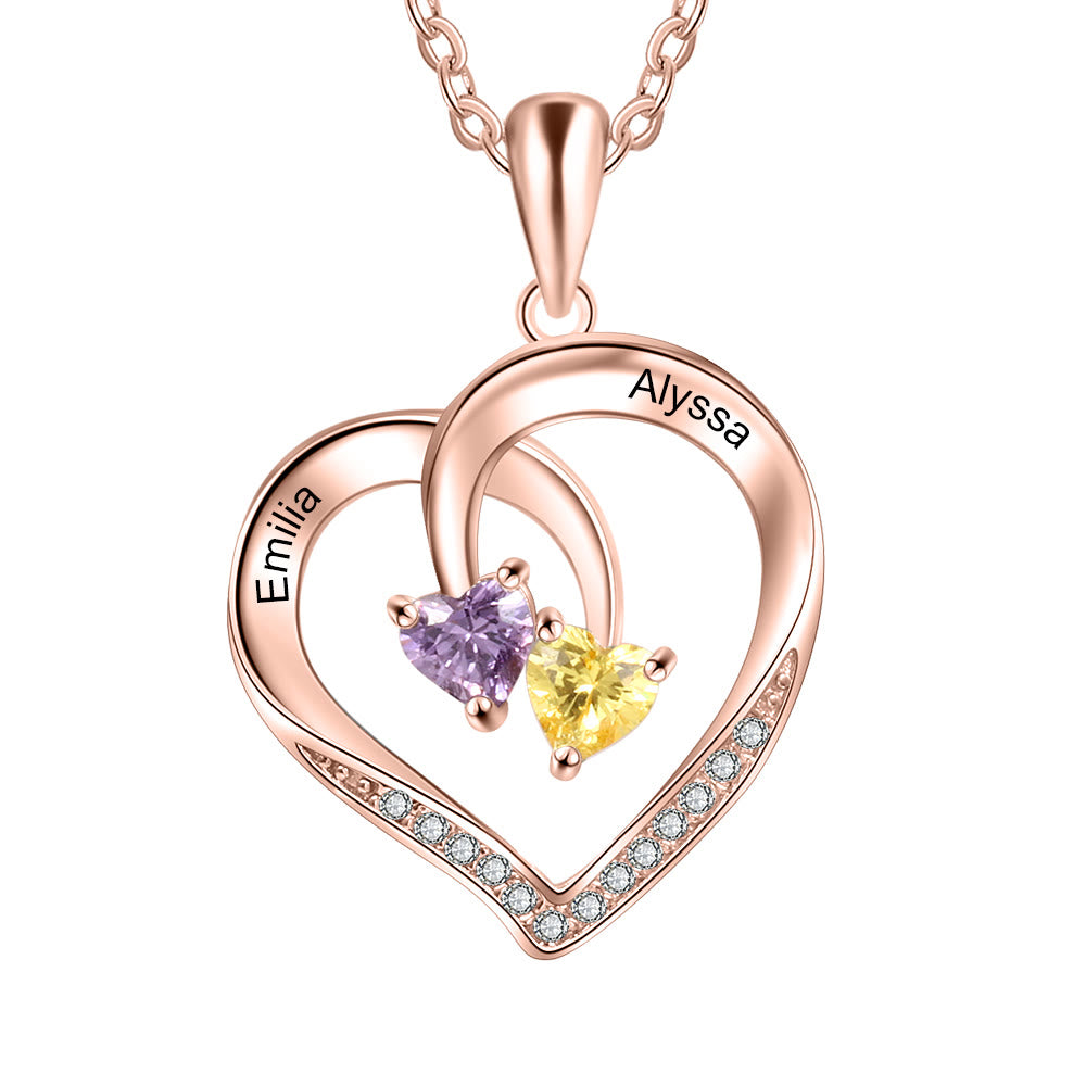 Olivenorma Custom Heart Promise 2 Birthstones Name Engaving Necklace - Rose Gold - 2 Birthstone - image 9
