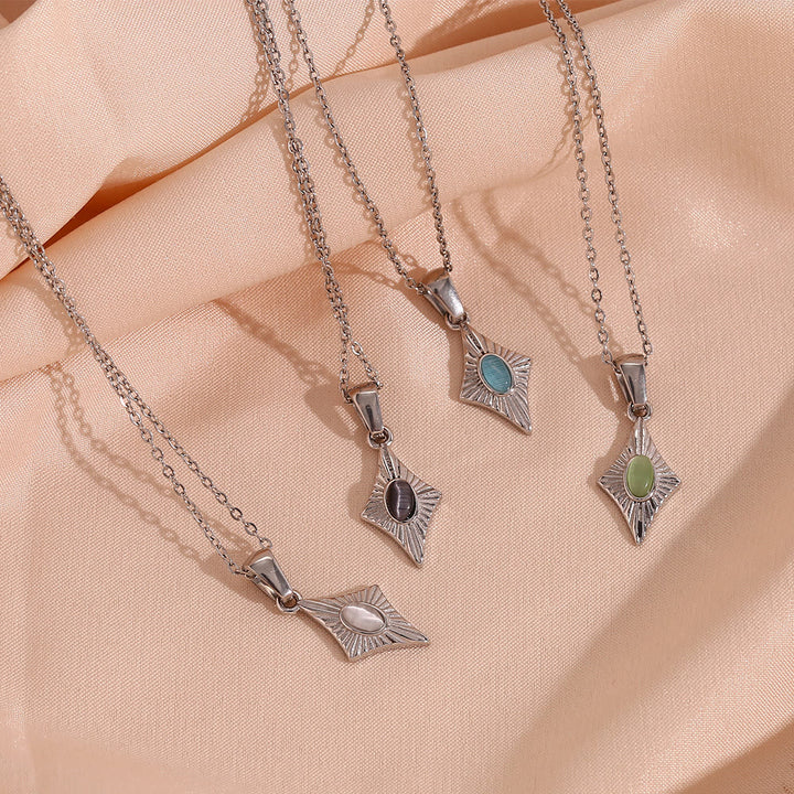 Olivenorma Cat's Eye Pendant Sweater Stainless Steel Necklace - image 27