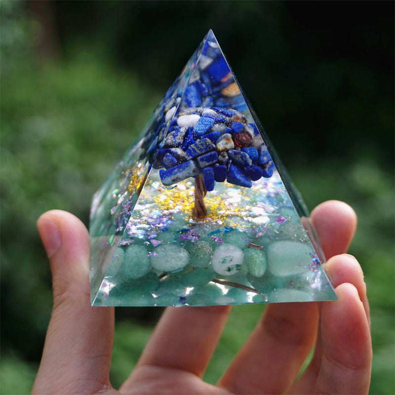 Olivenorma Lapis Lazuli with Green Aventurine Tree Of Life Orgone Pyramid - image 1