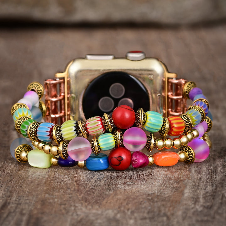 Olivenorma Cat's Eye Stone Beaded Elastic Cord Apple Watch Strap - Medium: Approx 15cm-suitable for wrists of 6.7-8 inches - Watch Dial Size 42-45mm - image 0