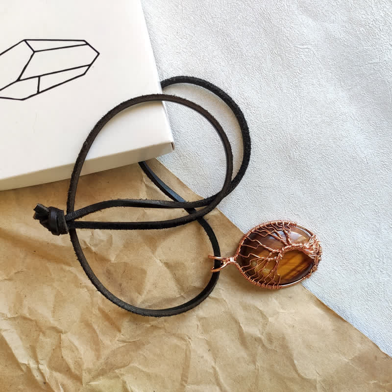 Olivenorma Oval Tiger Eye Tree Of Life Gemstone Necklace - image 4