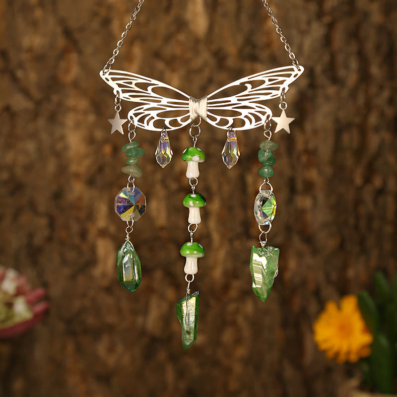 Olivenorma Crystal Butterfly Wings Sunshine Catcher Wind Chime - Silver Butterfly - Green Aventurine - image 18