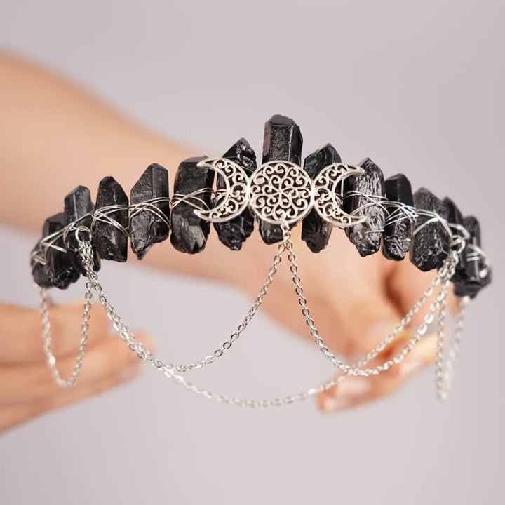 Olivenorma Cresent Moon Goddess Natural Crystal Crown - Obsidian - image 0