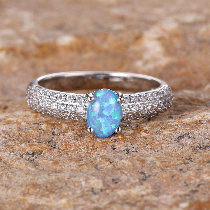 Olivenorma "Shiny Elegance" Round Opal Zircon Edge Band Ring  - image 5