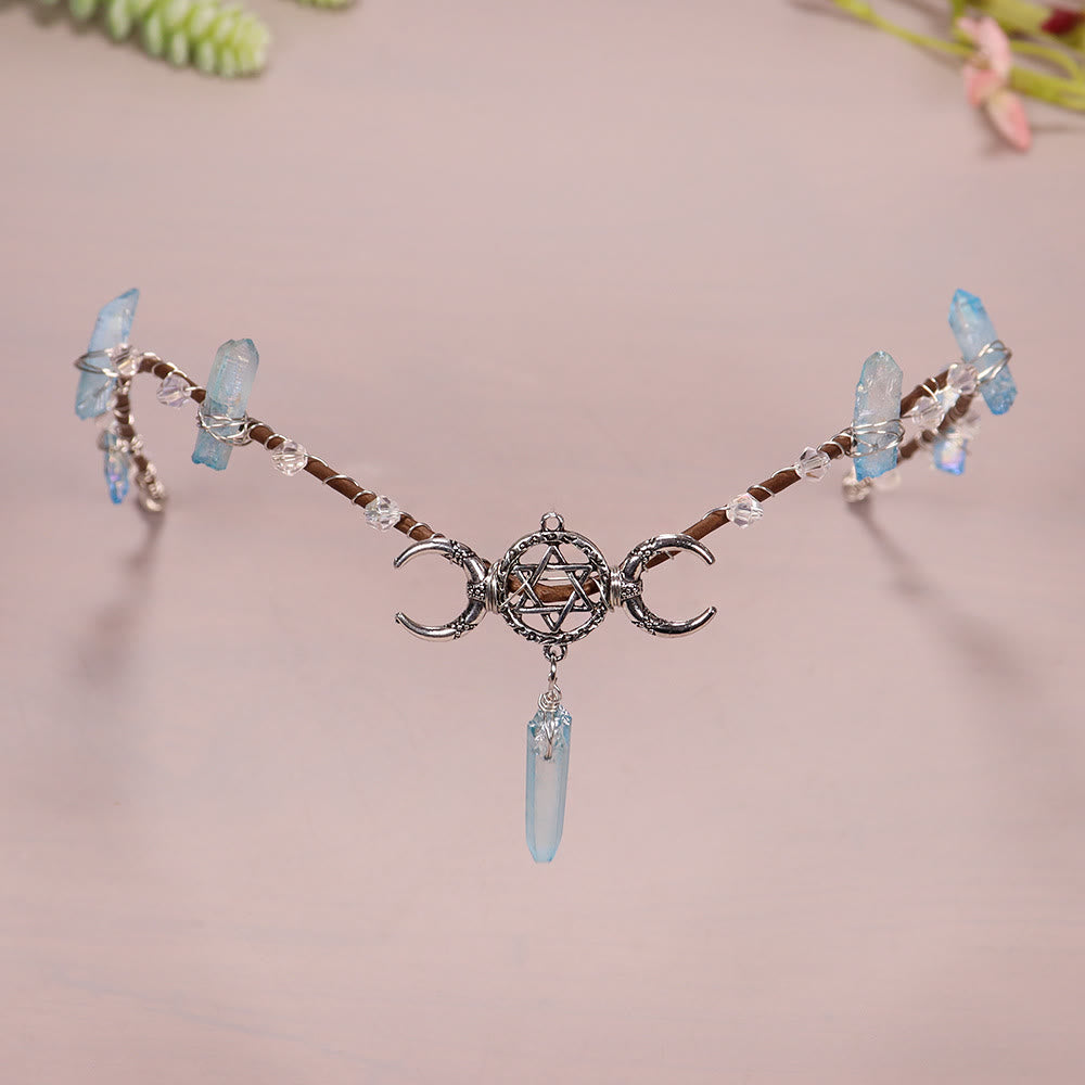Olivenorma Natural Crystal Sun Moon Woven Flower Crystal Crown - Aquamarine&Clear Crystal - image 16