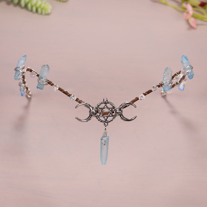 Olivenorma Natural Crystal Sun Moon Woven Flower Crystal Crown - Aquamarine&Clear Crystal - image 16