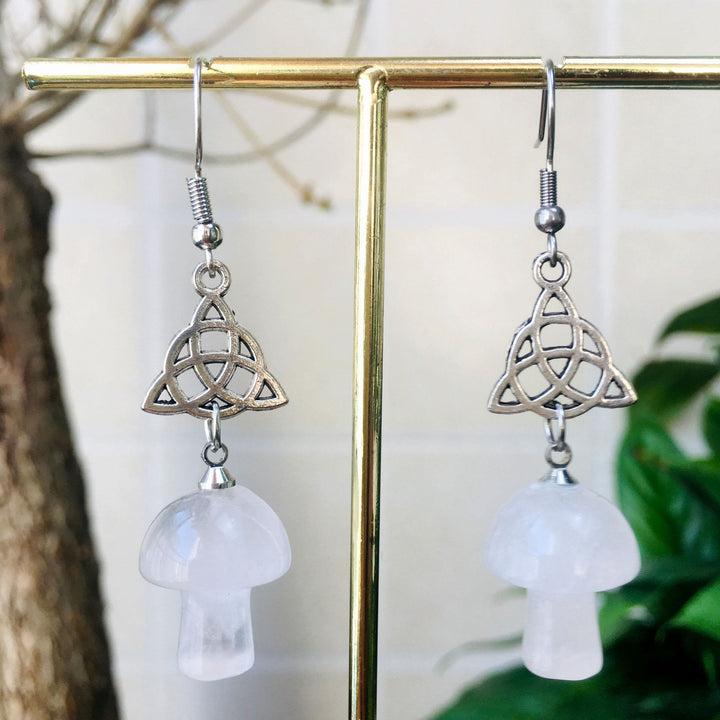 Olivenorma Natural Crystal Stone Cute Mushroom Shape Stud Earrings - Clear Quartz - image 4