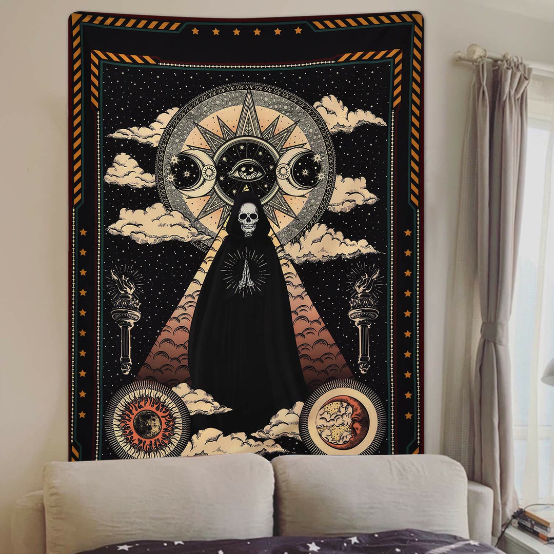 Olivenorma Sun Moon Wizard Witch Skull Tapestry - image 1