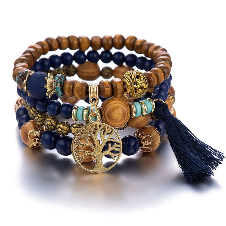 Olivenorma Bohemia Tree Of Life Beaded Bracelet Set (4 Pcs) - Lapis Lazuli&Picture Jasper - image 3