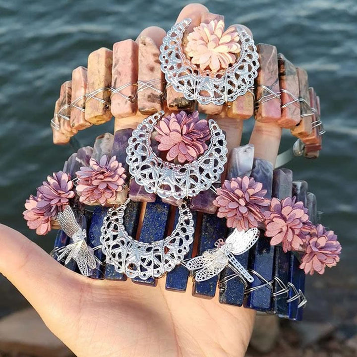 Olivenorma Natural Crystal Dragonfly Moon Accessory Crown Bridal Headband - image 0