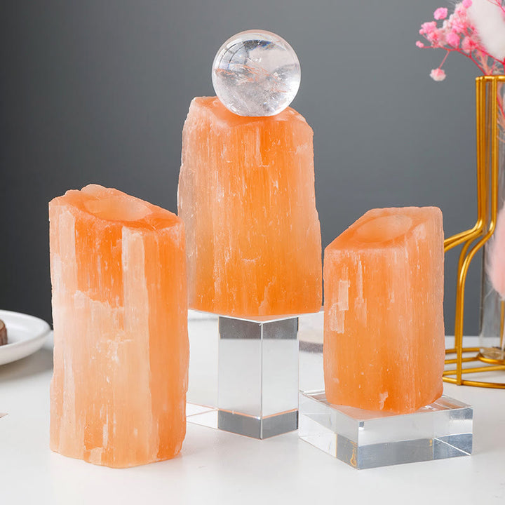 Olivenorma Orange Selenite Crystal Sphere Holder Gemstone Decoration - (3.54"-3.93")9-10cm - image 0