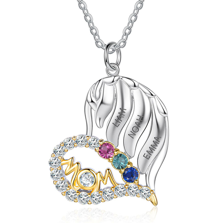 Olivenorma Mothers Birthstones Half Diamond Heart Necklace - Silver - 3 Birthstone - image 0