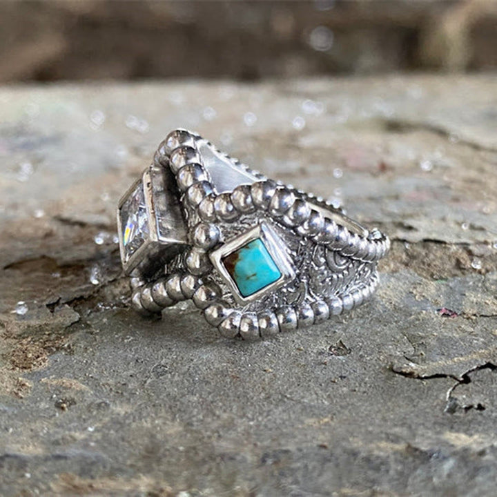 Olivenorma Vintage Turquoise Inlaid With Zircon Ring - image 4