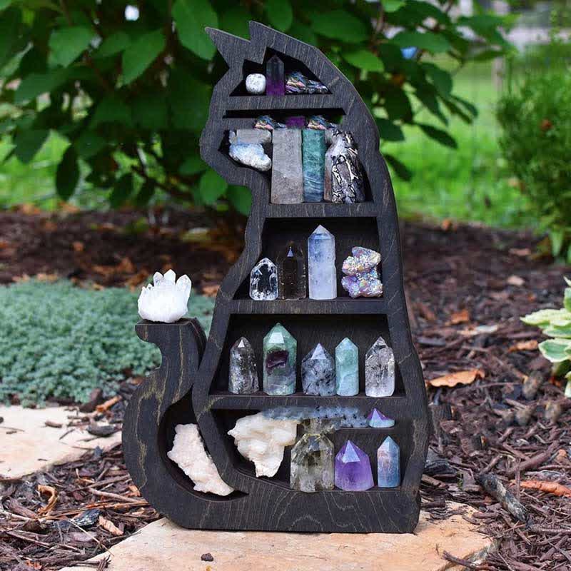 Olivenorma Crescent Moon & Cat Wooden Crystal Shelf - Cat - image 4