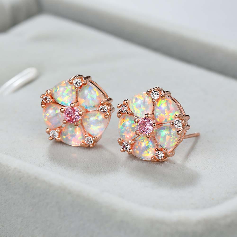 Olivenorma Opal Flower Shaped Earrings - Pink Opal&Pink Zircon - image 5