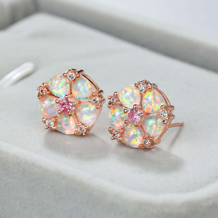Olivenorma Opal Flower Shaped Earrings - Pink Opal&Pink Zircon - image 5