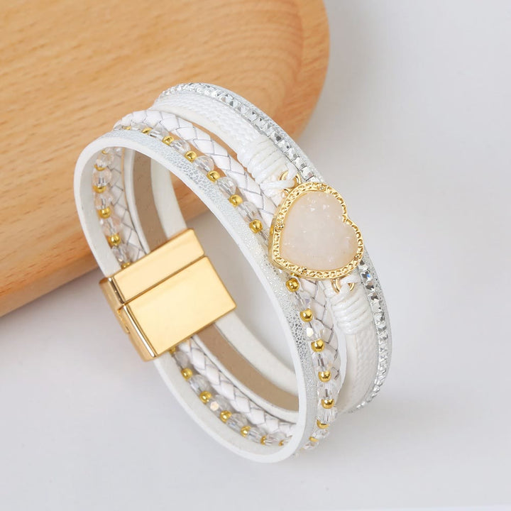 Olivenorma Heart Shape Cluster Multilayer Braided Leather Bracelet - image 2