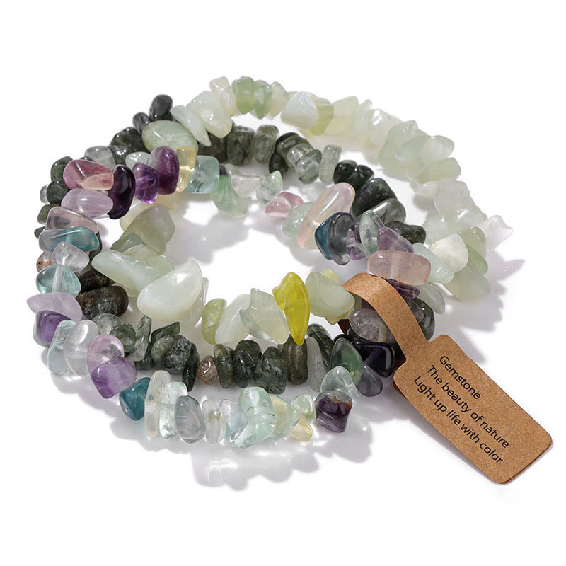 Olivenorma Natural Irregular Crystal Gravel Three Layer Bracelet - Amazonite&Fluorite&Black Quartz Rutilated - image 33