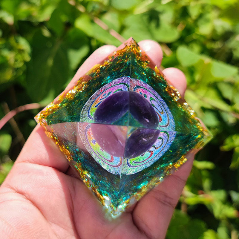 Olivenorma Blue Quartz With Amethyst Ball OM Orgone Pyramid - image 4