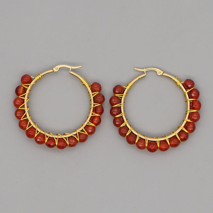 Olivenorma Boho Natural Crystal Beads Large Hoop Earrings - Red Quartz - image 16