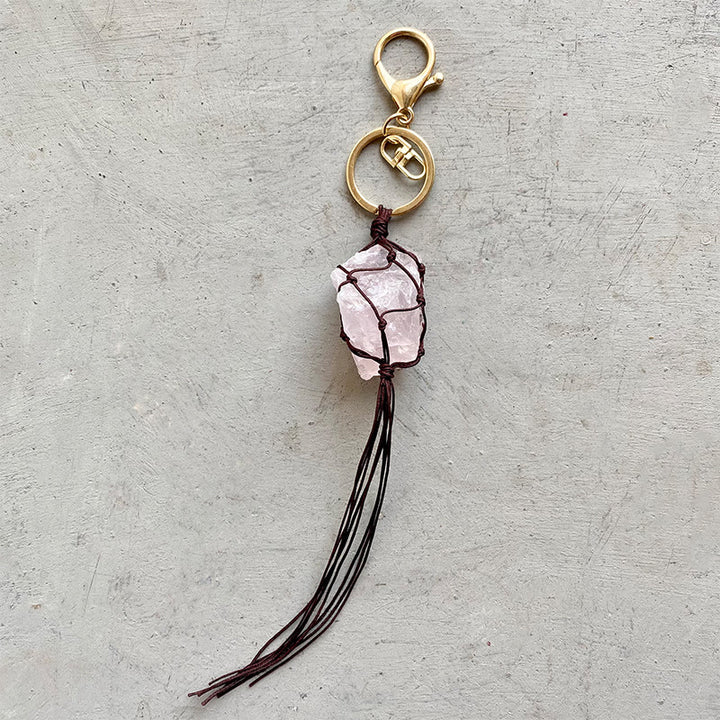 Olivenorma Natural Crystal Stone Rough Phone Strap Keychain - Rose Quartz - image 3