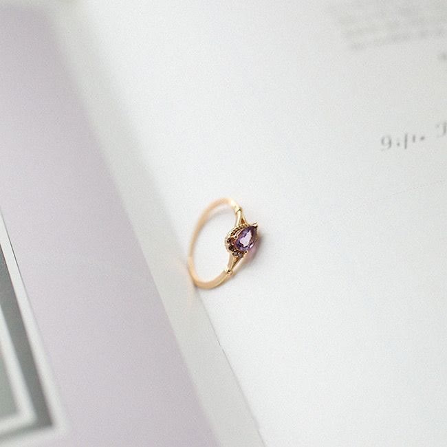 Olivenorma Amethyst White Zircon Water Drop Open Adjustable Ring - image 4