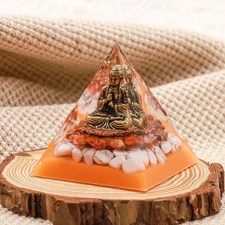 Olivenorma Red Agate With White Turquoise Energy Buddha Orgone Pyramid - image 1