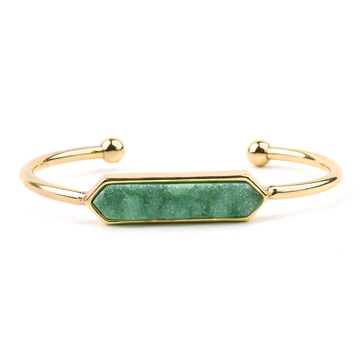 Olivenorma Natural Crystal Cluster Metal Copper Cuff Bracelet - Prehnite - Gold - image 6