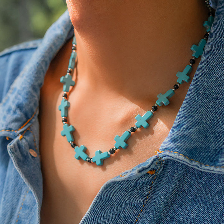 Olivenorma Turquoise Cross Strand Necklace - Turquoise - image 0