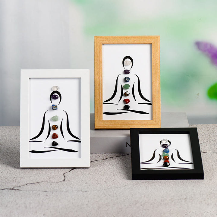 Olivenorma Yoga Meditation Posture Chakra Stone Photo Frame Decoration - Yoga Meditation & Chakra#1 - Wooden Photo Frame - image 0