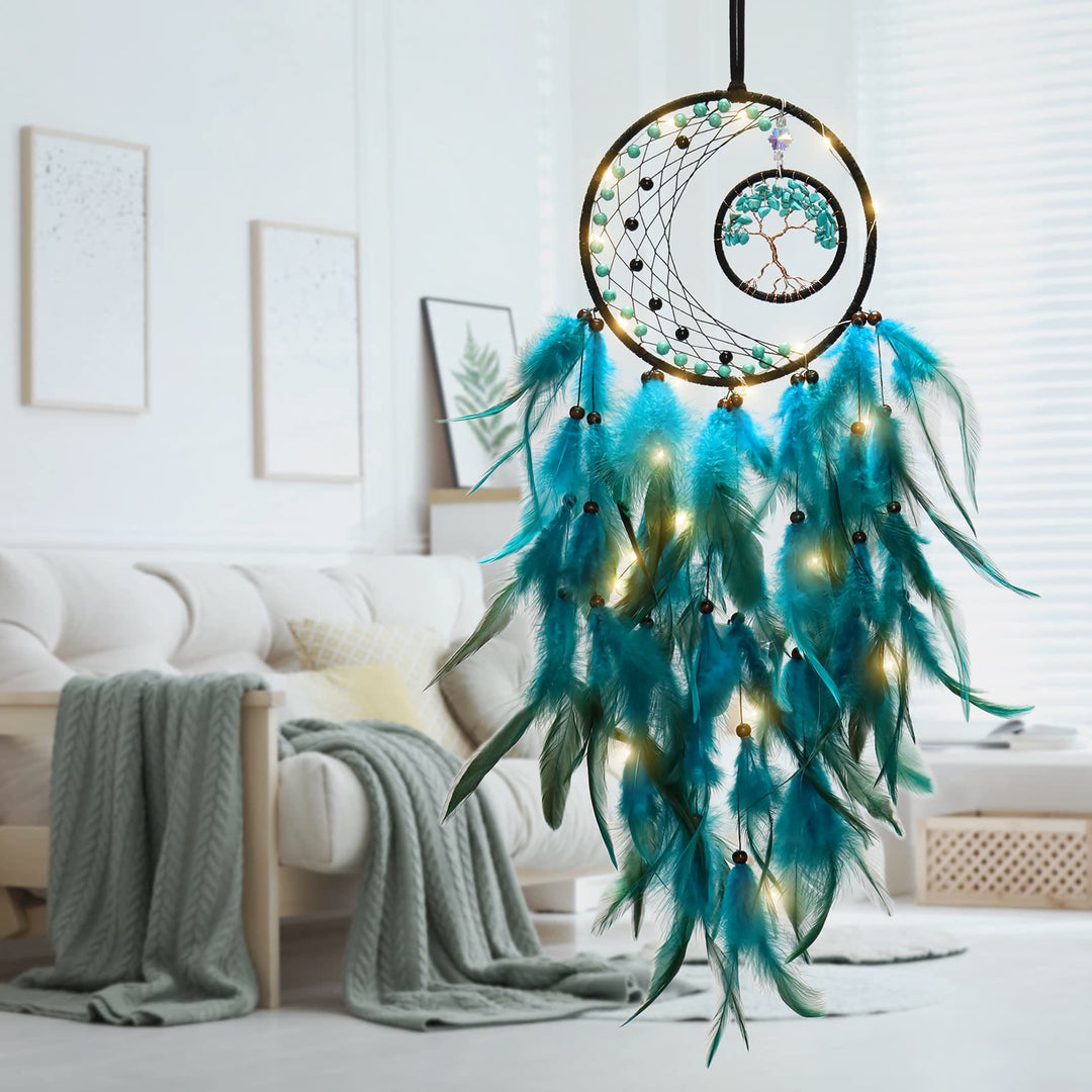Olivenorma LED Turquoise Tree Of Life Feather Dream Catcher - image 6